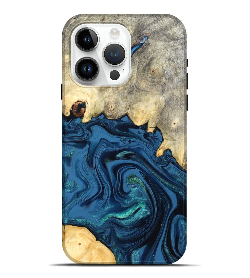 iPhone 15 Pro Max Wood Live Edge Phone Case - Lillian (Blue, 827876)