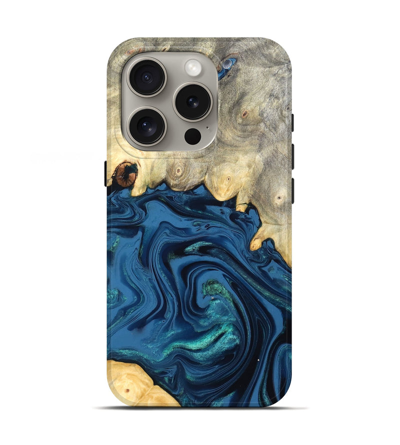 iPhone 16 Pro Wood Live Edge Phone Case - Lillian (Blue, 827876)