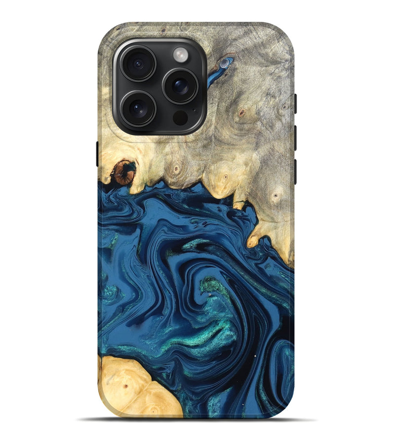 iPhone 16 Pro Max Wood Live Edge Phone Case - Lillian (Blue, 827876)