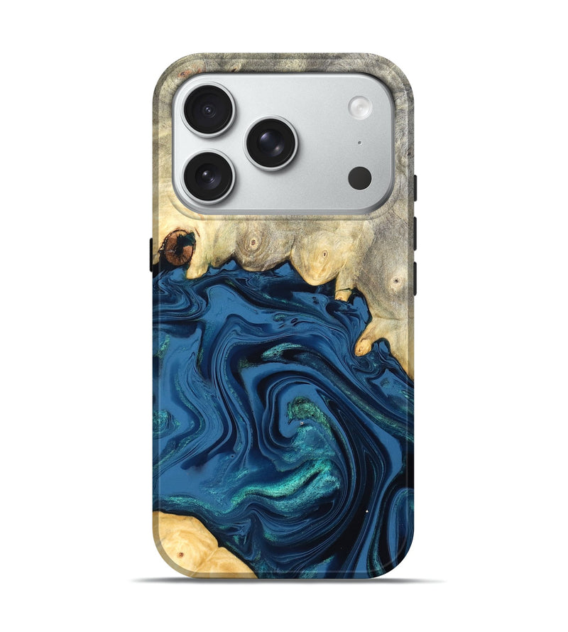 iPhone 18 Pro Wood Live Edge Phone Case - Lillian (Blue, 827876)