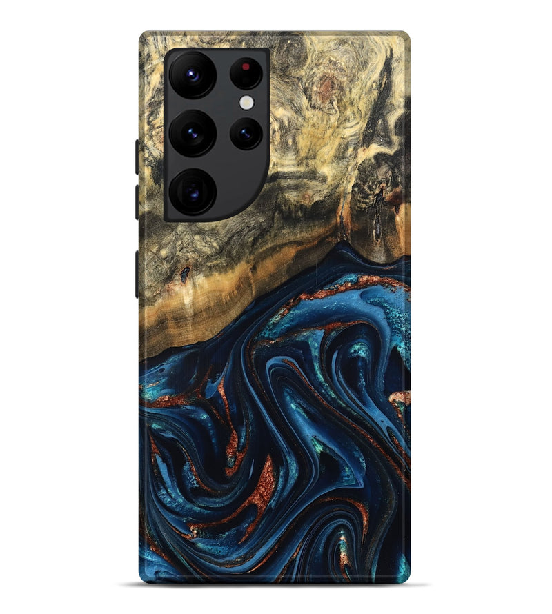 Galaxy S22 Ultra Wood Live Edge Phone Case - Johana (Teal & Gold, 827880)
