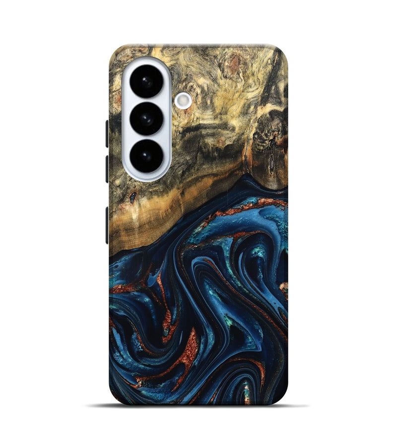 Galaxy S26 Wood Live Edge Phone Case - Johana (Teal & Gold, 827880)