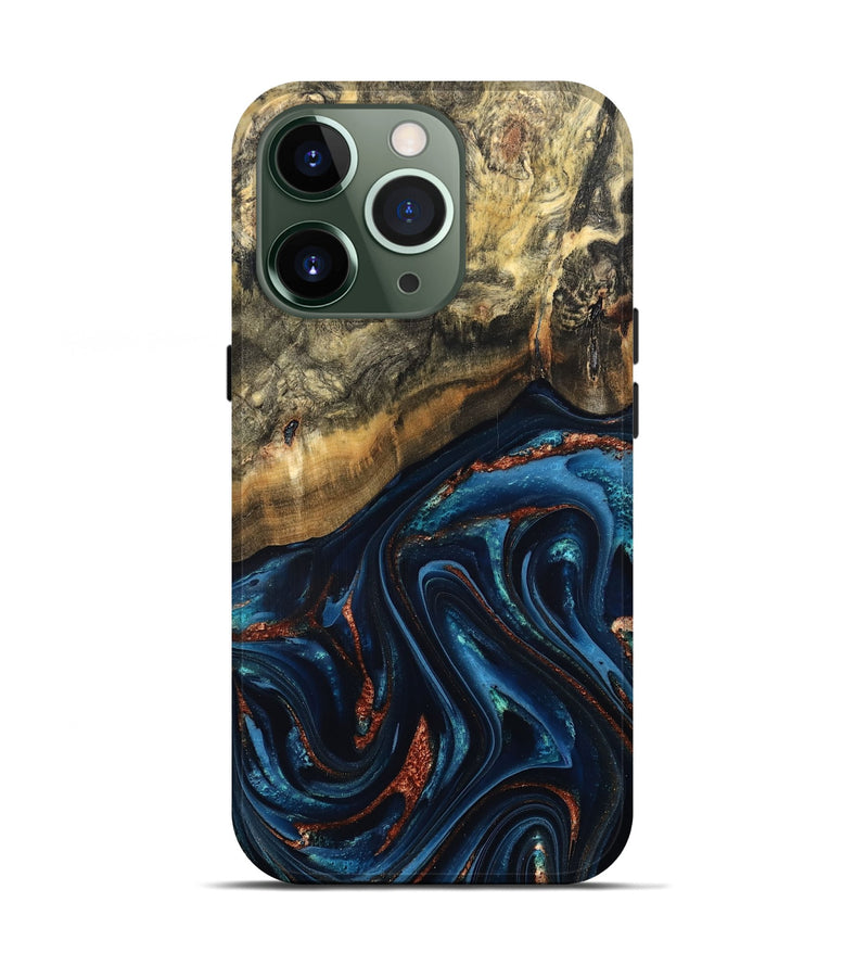 iPhone 13 Pro Wood Live Edge Phone Case - Johana (Teal & Gold, 827880)