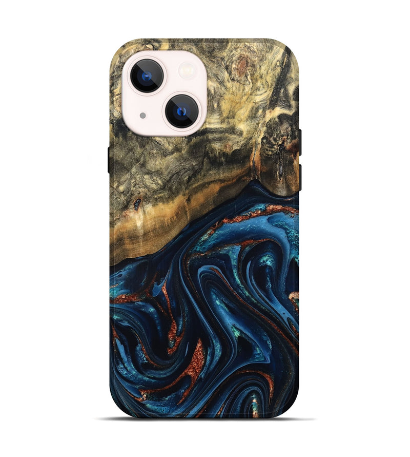 iPhone 14 Wood Live Edge Phone Case - Johana (Teal & Gold, 827880)