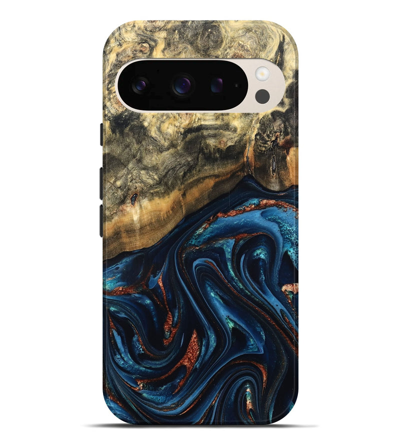 Pixel 10 Pro XL Wood Live Edge Phone Case - Johana (Teal & Gold, 827880)