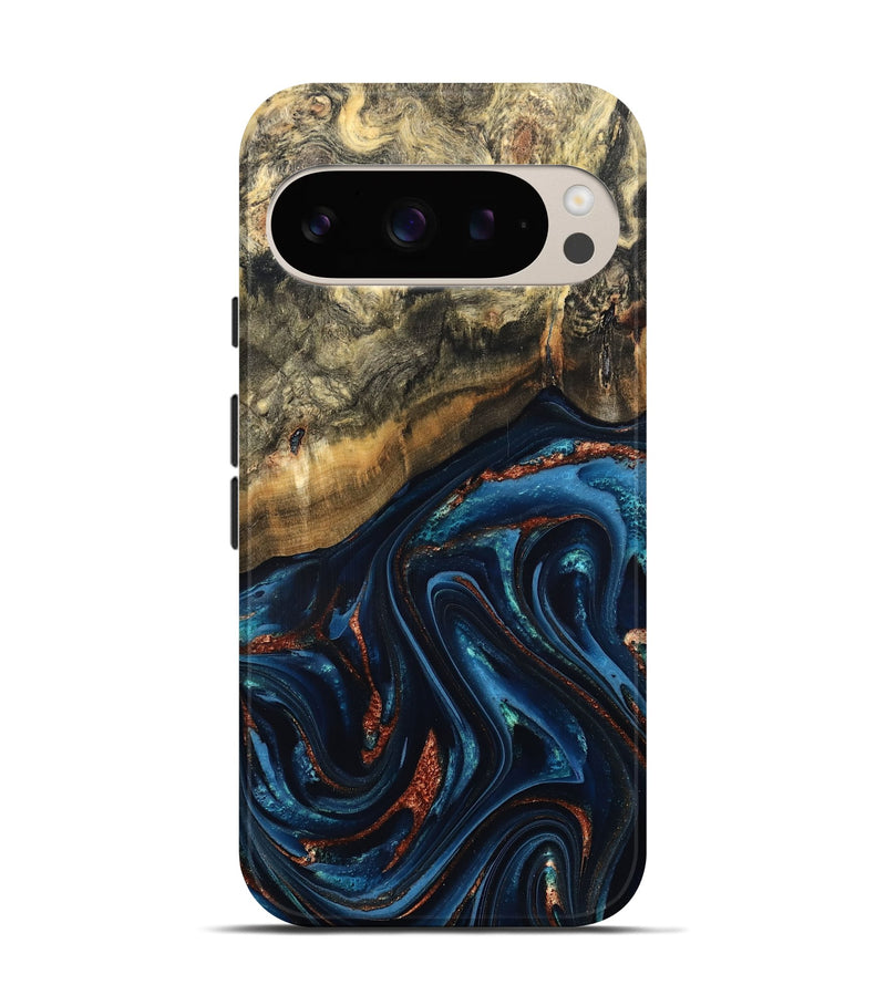 Pixel 9 Wood Live Edge Phone Case - Johana (Teal & Gold, 827880)