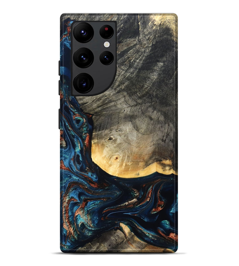 Galaxy S22 Ultra Wood Live Edge Phone Case - Jayne (Teal & Gold, 827882)