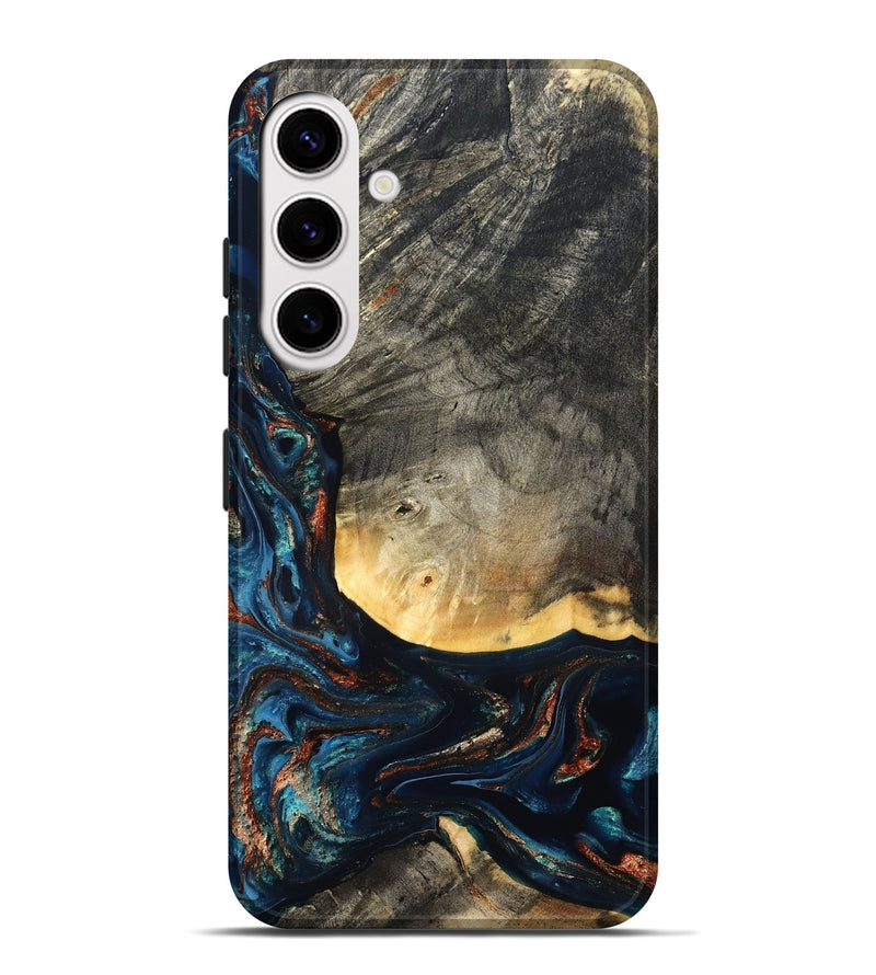 Galaxy S25 Plus Wood Live Edge Phone Case - Jayne (Teal & Gold, 827882)