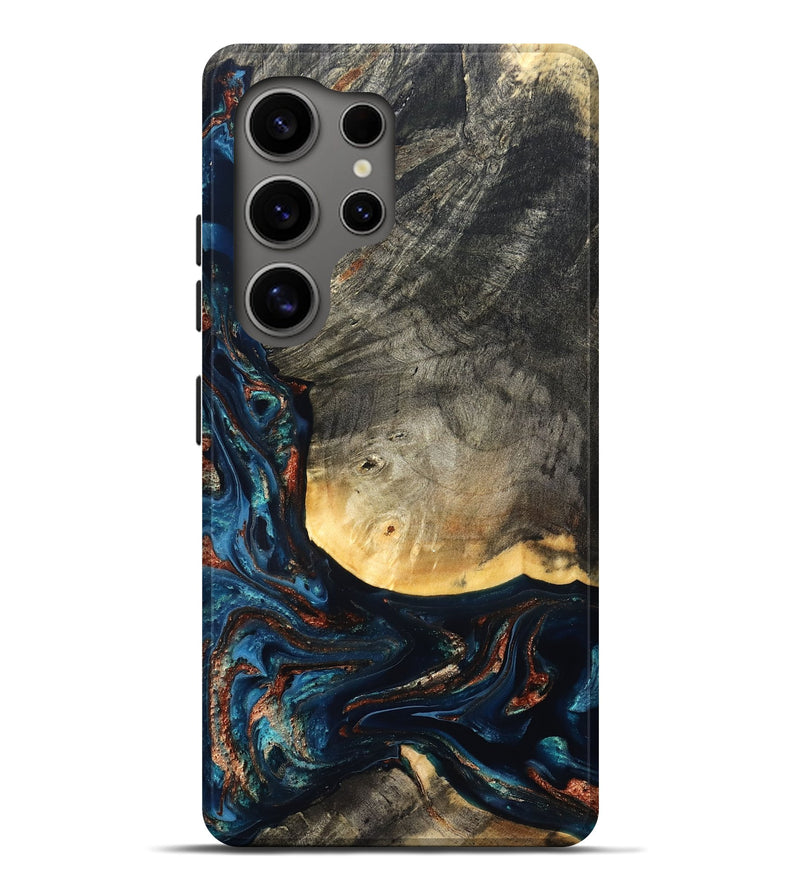 Galaxy S25 Ultra Wood Live Edge Phone Case - Jayne (Teal & Gold, 827882)