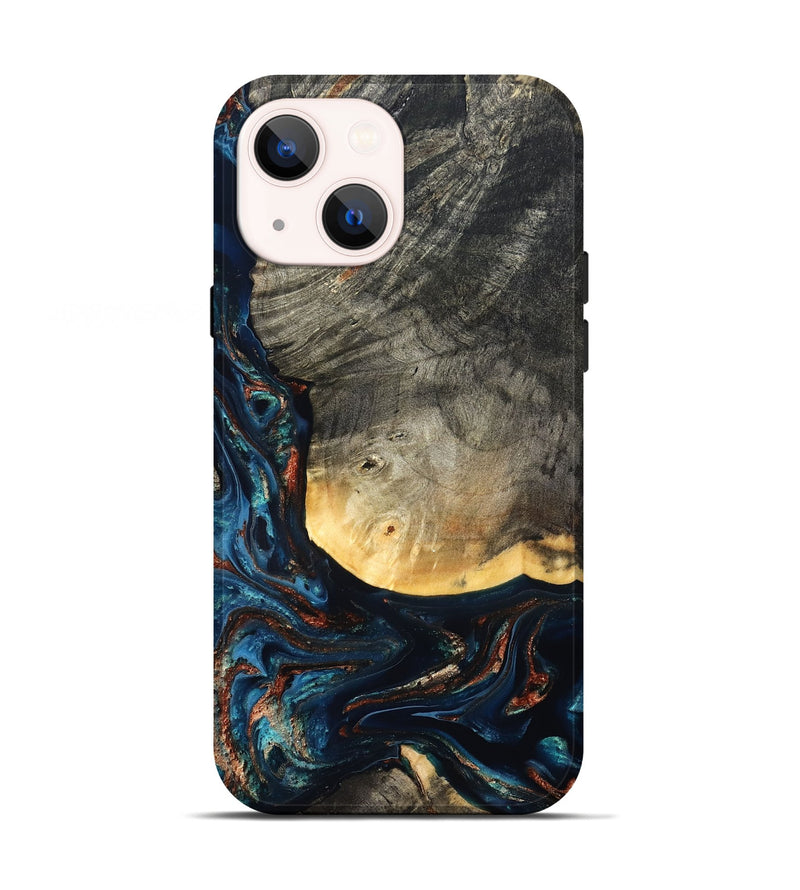 iPhone 13 Wood Live Edge Phone Case - Jayne (Teal & Gold, 827882)