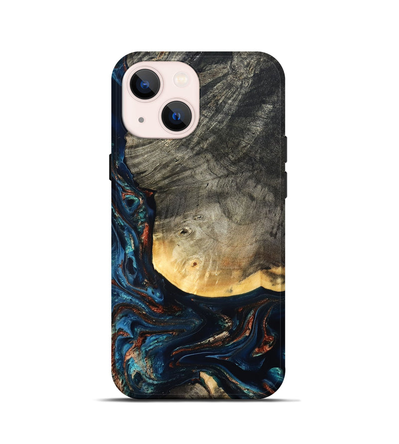 iPhone 13 mini Wood Live Edge Phone Case - Jayne (Teal & Gold, 827882)