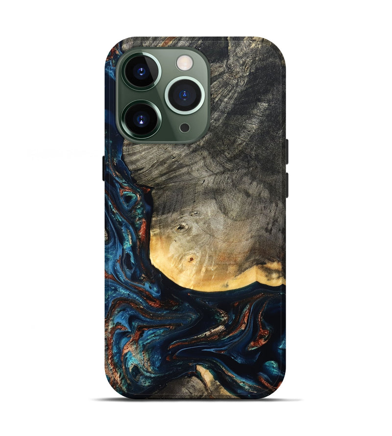 iPhone 13 Pro Wood Live Edge Phone Case - Jayne (Teal & Gold, 827882)