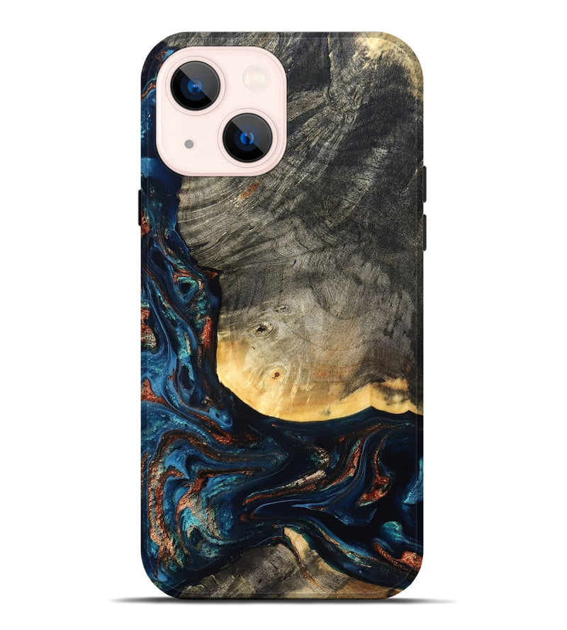 iPhone 14 Plus Wood Live Edge Phone Case - Jayne (Teal & Gold, 827882)