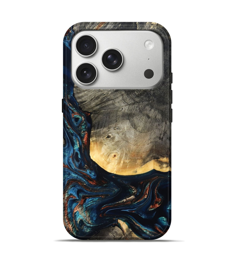 iPhone 17 Pro Wood Live Edge Phone Case - Jayne (Teal & Gold, 827882)
