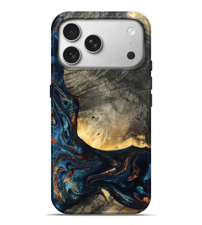 iPhone 17 Pro Max Wood Live Edge Phone Case - Jayne (Teal & Gold, 827882)
