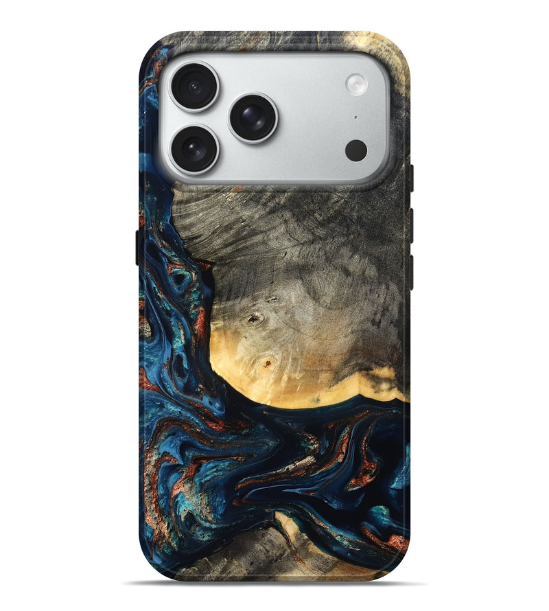 iPhone 18 Pro Max Wood Live Edge Phone Case - Jayne (Teal & Gold, 827882)