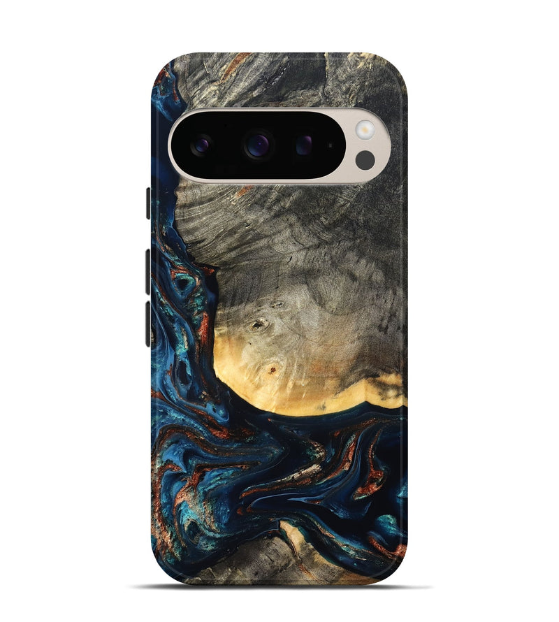 Pixel 10 Pro Wood Live Edge Phone Case - Jayne (Teal & Gold, 827882)