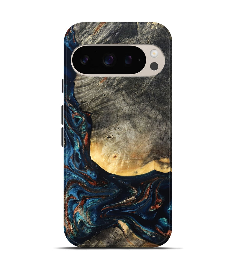 Pixel 9 Pro Wood Live Edge Phone Case - Jayne (Teal & Gold, 827882)