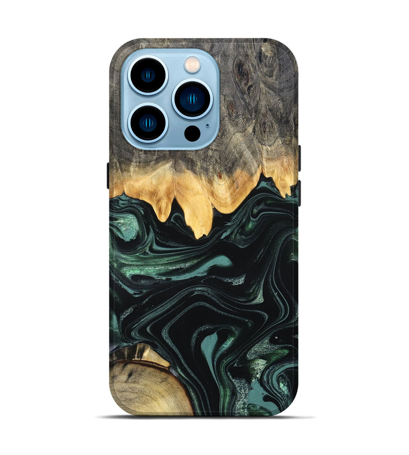 iPhone 14 Pro Wood Live Edge Phone Case - Kya (Green, 827883)