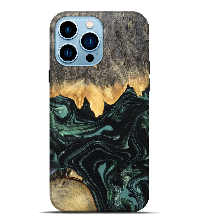 iPhone 14 Pro Max Wood Live Edge Phone Case - Kya (Green, 827883)