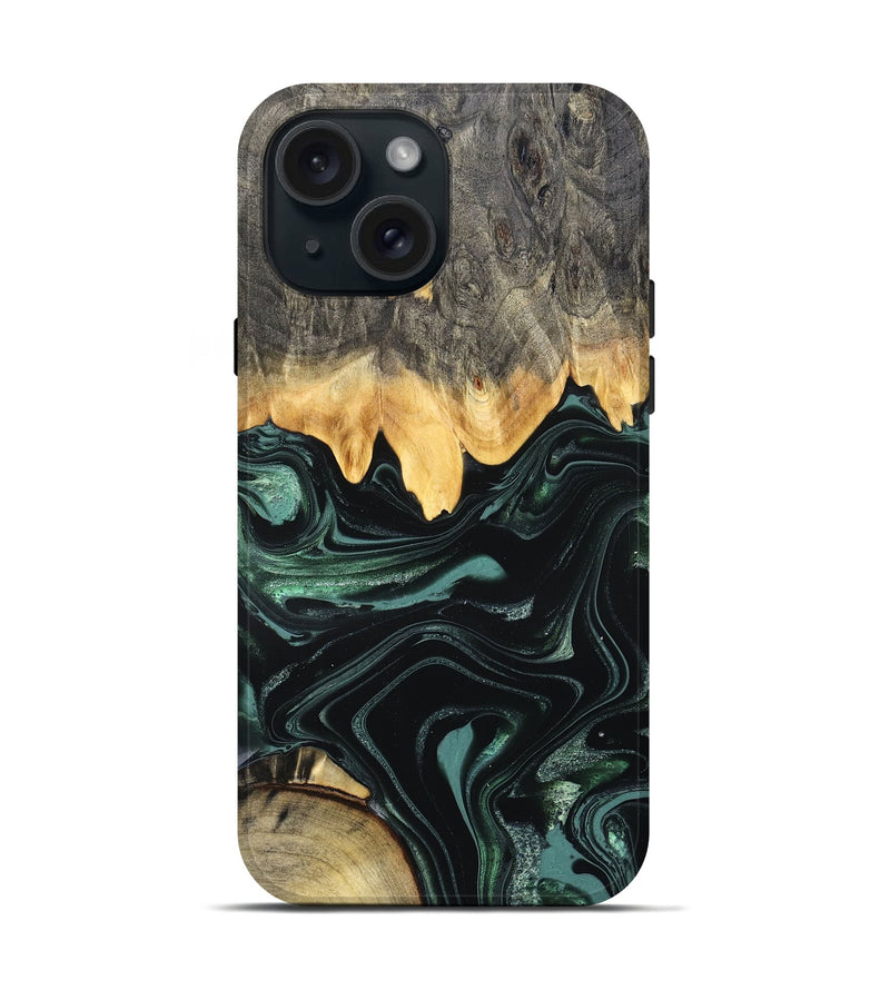 iPhone 15 Wood Live Edge Phone Case - Kya (Green, 827883)