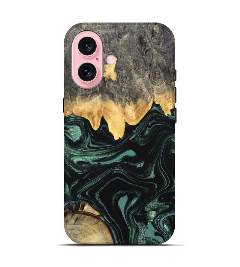 iPhone 16 Wood Live Edge Phone Case - Kya (Green, 827883)