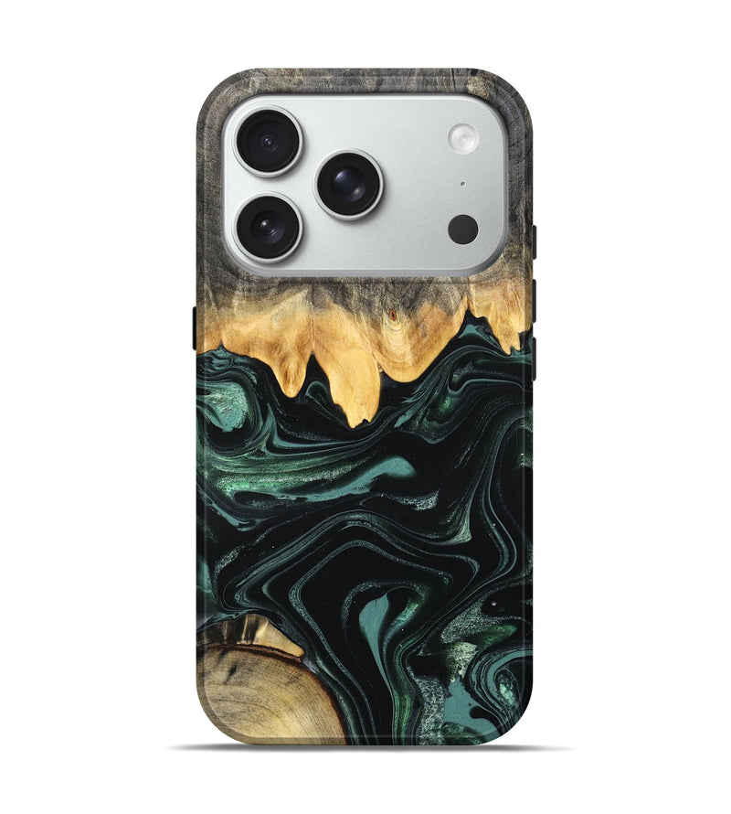 iPhone 18 Pro Wood Live Edge Phone Case - Kya (Green, 827883)