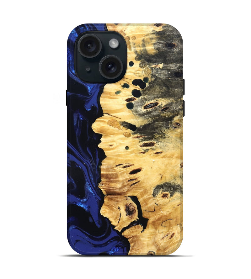 iPhone 15 Wood Live Edge Phone Case - Rylie (Blue, 827885)