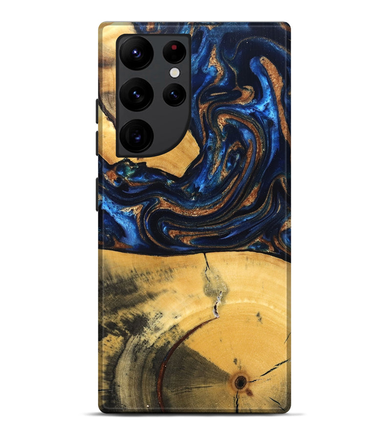 Galaxy S22 Ultra Wood Live Edge Phone Case - Cathy (Teal & Gold, 827886)