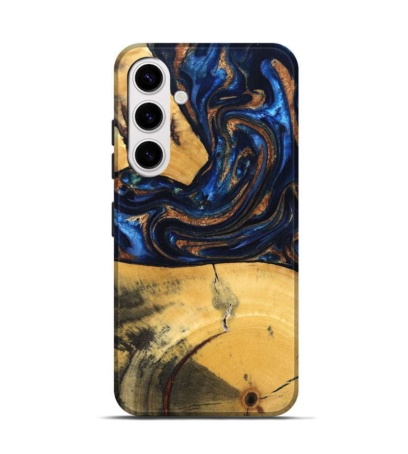 Galaxy S25 Wood Live Edge Phone Case - Cathy (Teal & Gold, 827886)