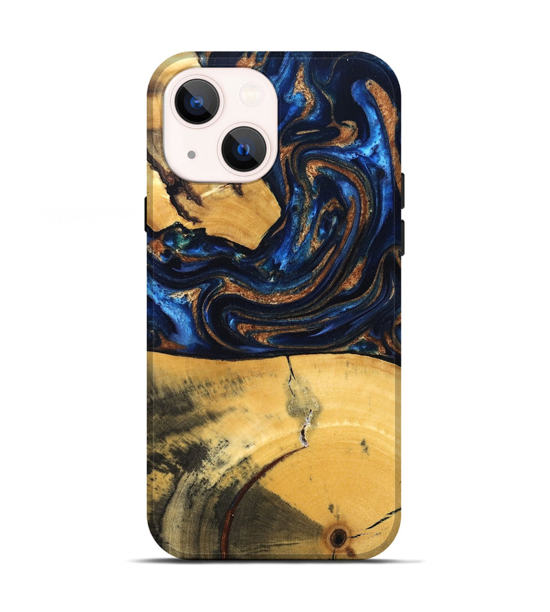 iPhone 13 Wood Live Edge Phone Case - Cathy (Teal & Gold, 827886)