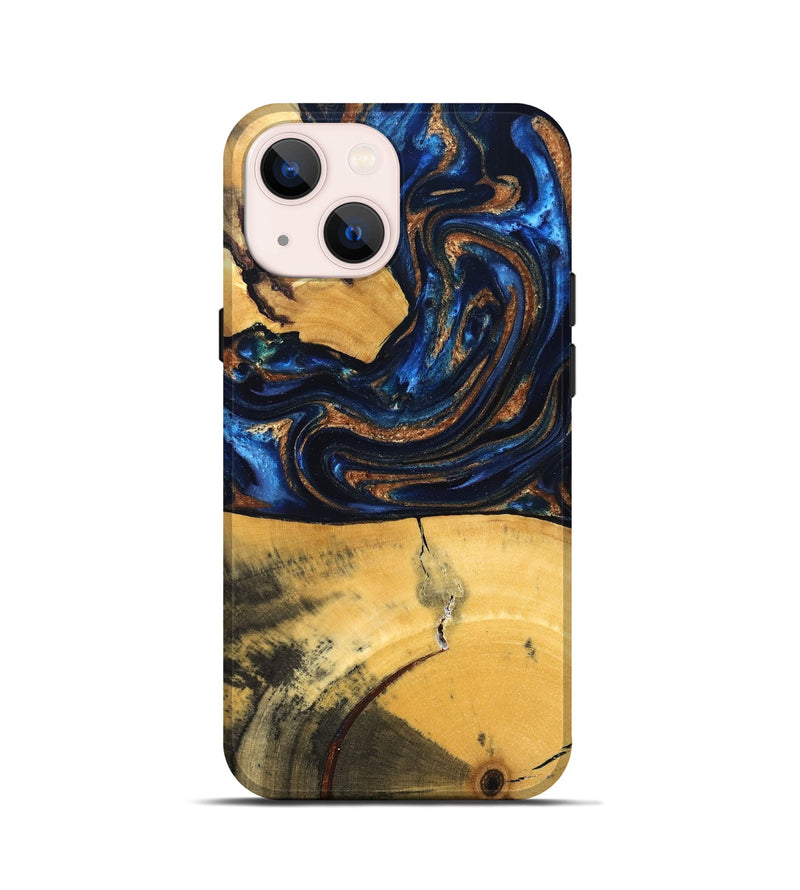 iPhone 13 mini Wood Live Edge Phone Case - Cathy (Teal & Gold, 827886)