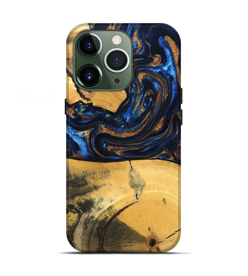 iPhone 13 Pro Wood Live Edge Phone Case - Cathy (Teal & Gold, 827886)