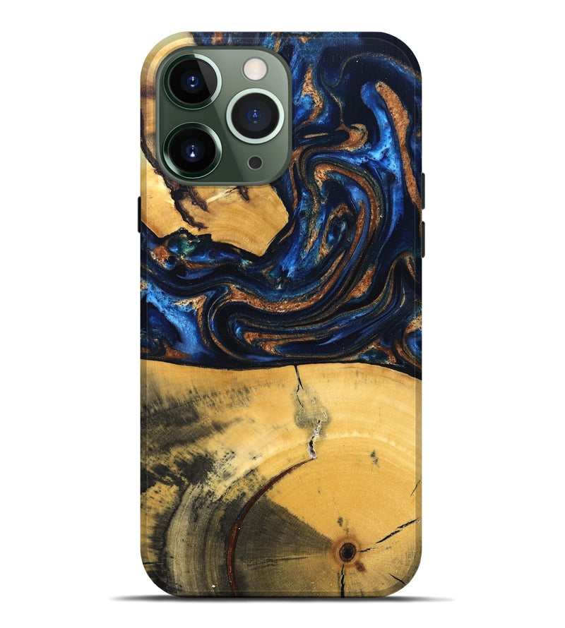 iPhone 13 Pro Max Wood Live Edge Phone Case - Cathy (Teal & Gold, 827886)