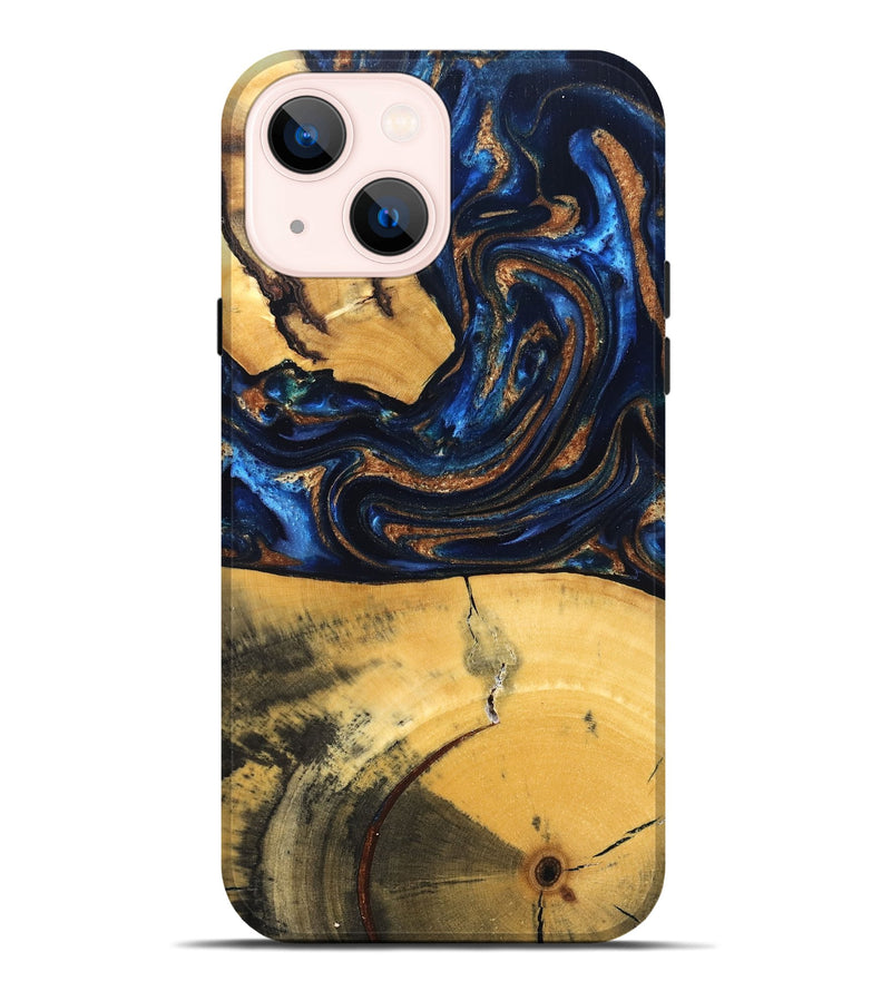 iPhone 14 Plus Wood Live Edge Phone Case - Cathy (Teal & Gold, 827886)