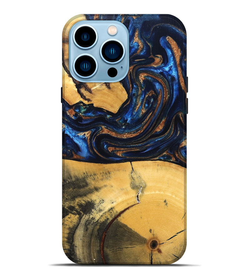 iPhone 14 Pro Max Wood Live Edge Phone Case - Cathy (Teal & Gold, 827886)