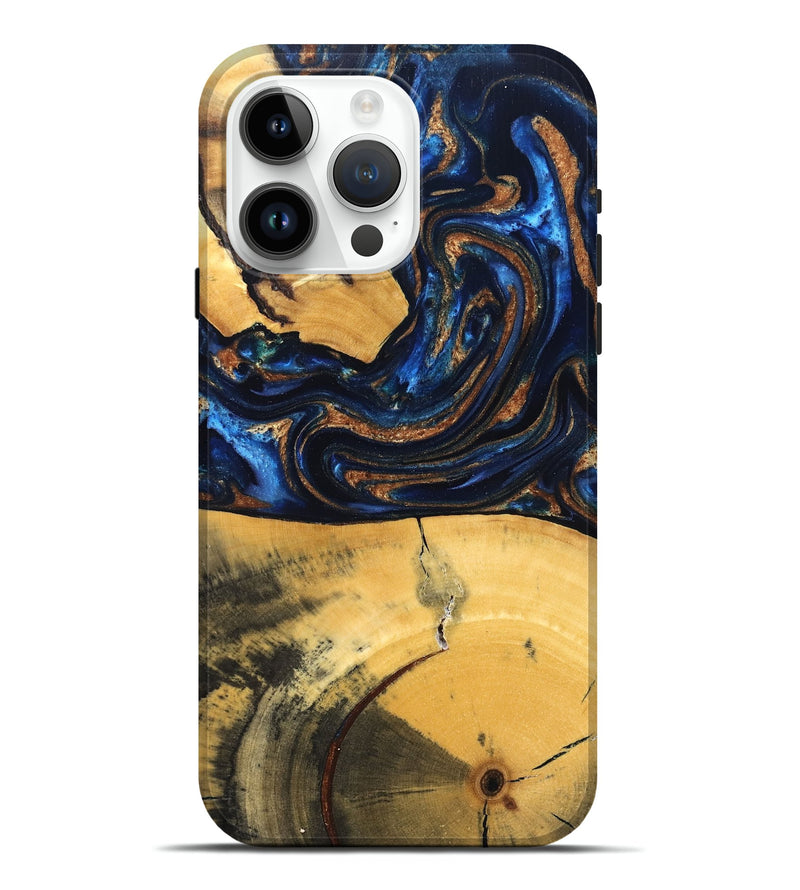 iPhone 15 Pro Max Wood Live Edge Phone Case - Cathy (Teal & Gold, 827886)