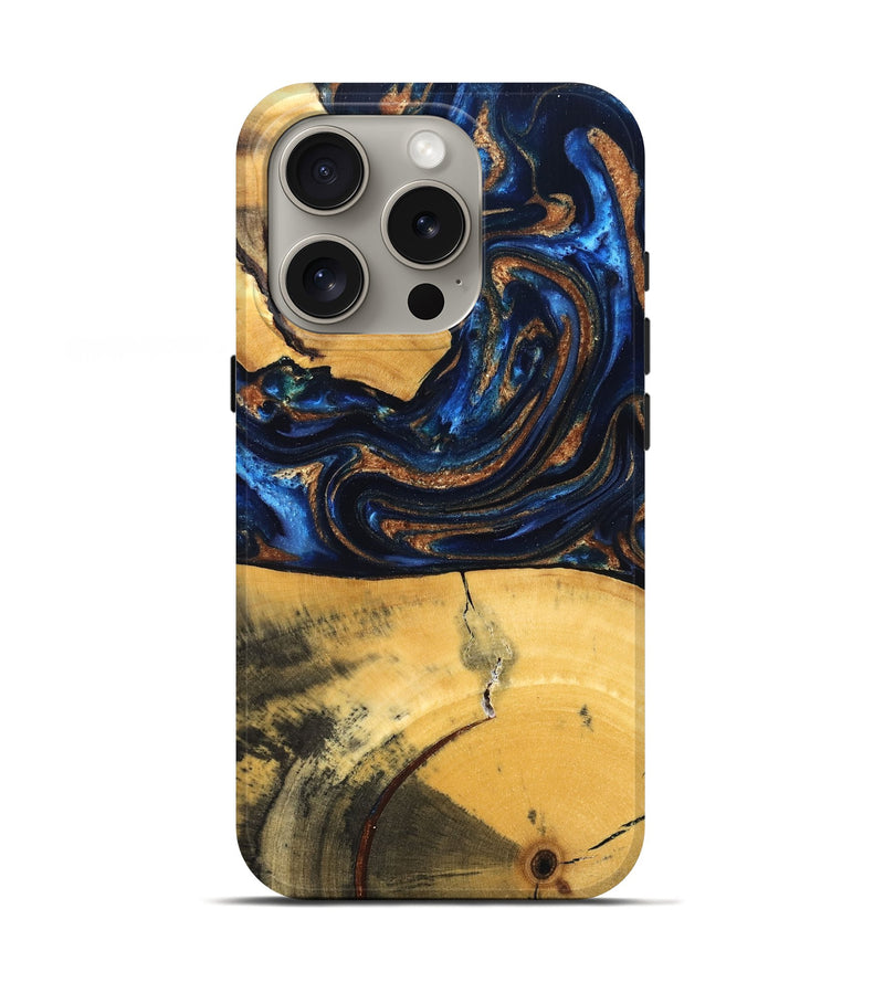 iPhone 16 Pro Wood Live Edge Phone Case - Cathy (Teal & Gold, 827886)