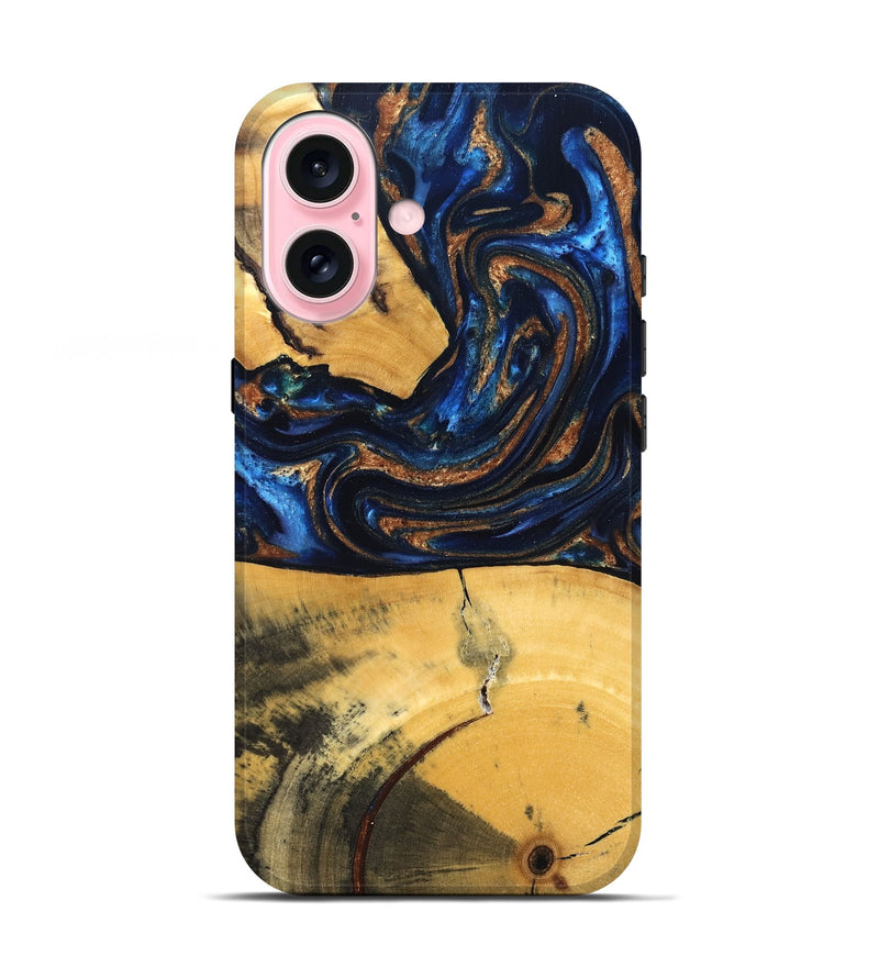 iPhone 17 Wood Live Edge Phone Case - Cathy (Teal & Gold, 827886)