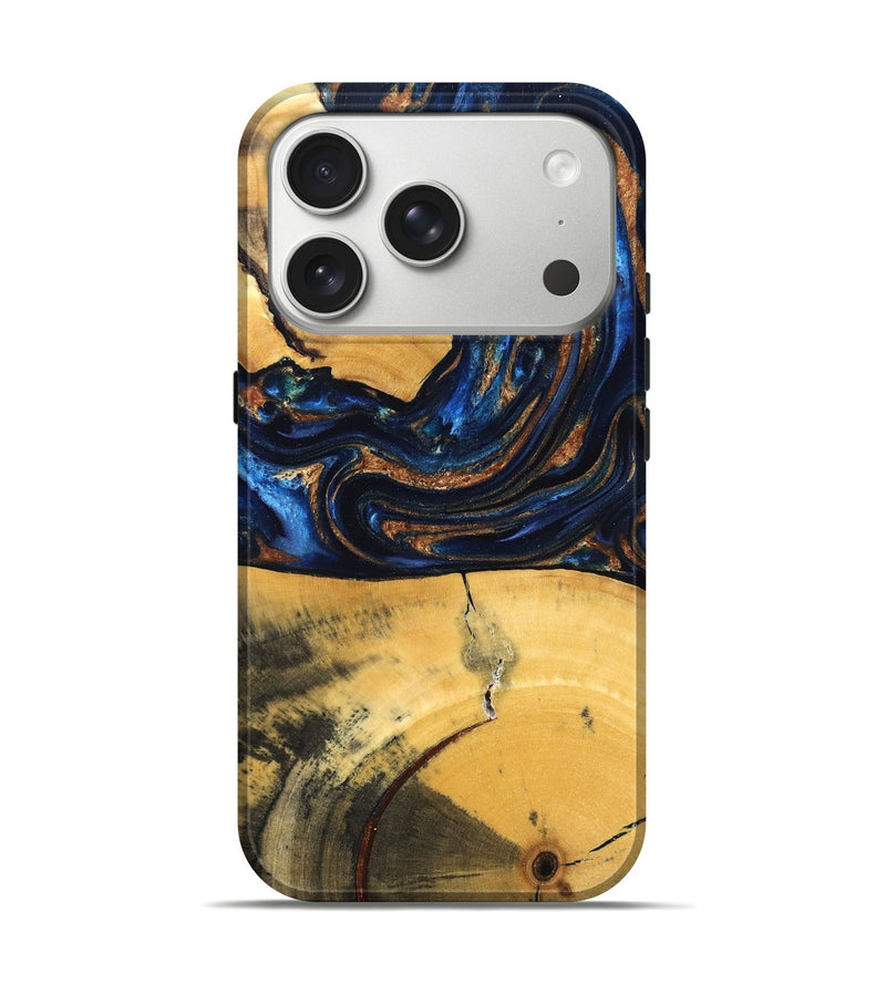 iPhone 17 Pro Wood Live Edge Phone Case - Cathy (Teal & Gold, 827886)