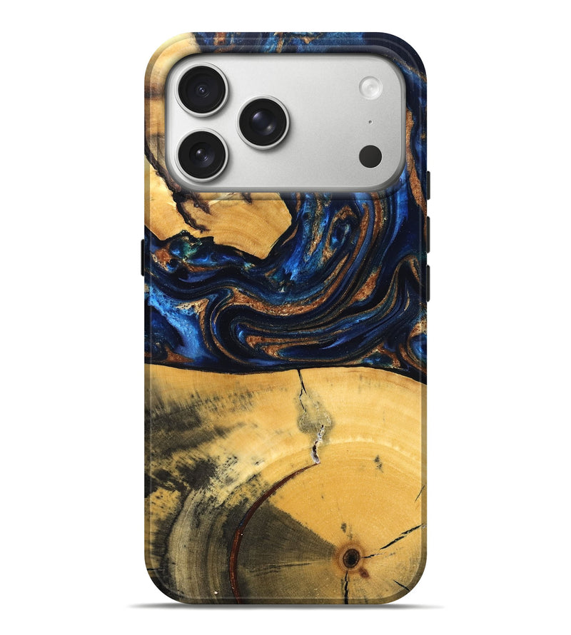 iPhone 17 Pro Max Wood Live Edge Phone Case - Cathy (Teal & Gold, 827886)