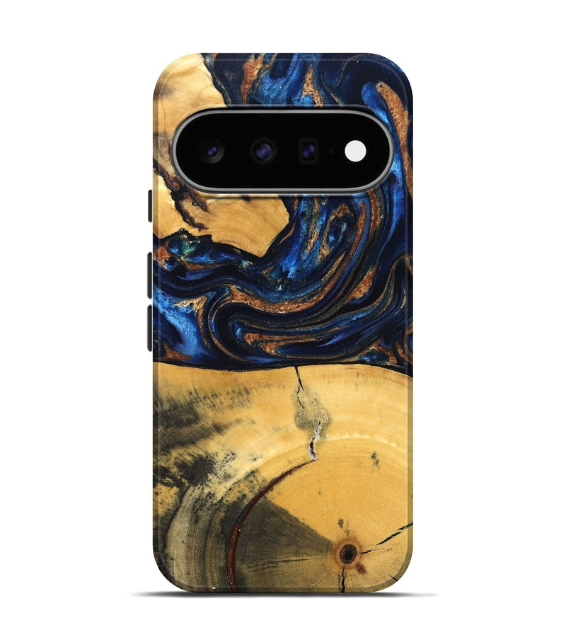 Pixel 11 Pro Wood Live Edge Phone Case - Cathy (Teal & Gold, 827886)