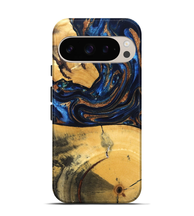 Pixel 9 Pro Wood Live Edge Phone Case - Cathy (Teal & Gold, 827886)