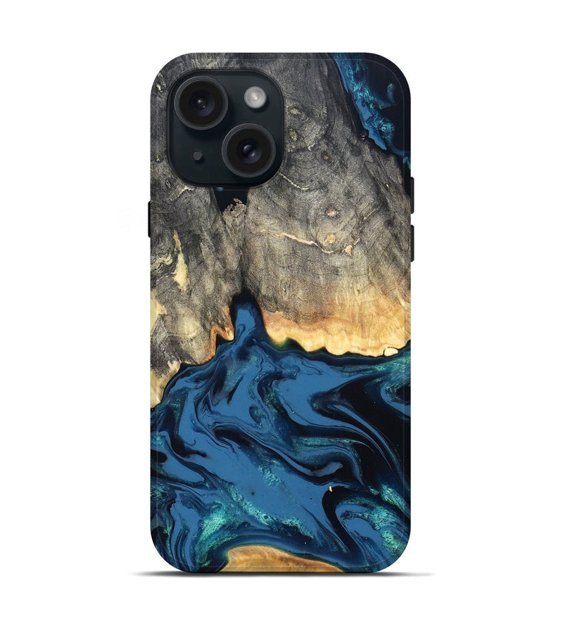 iPhone 15 Wood Live Edge Phone Case - Makala (Blue, 827888)