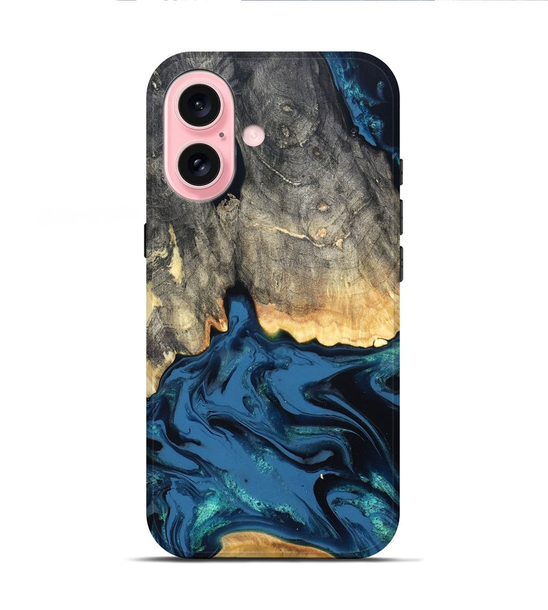 iPhone 16 Wood Live Edge Phone Case - Makala (Blue, 827888)