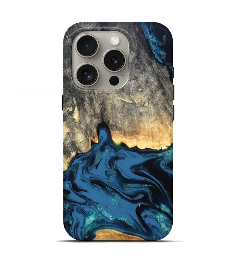 iPhone 16 Pro Wood Live Edge Phone Case - Makala (Blue, 827888)