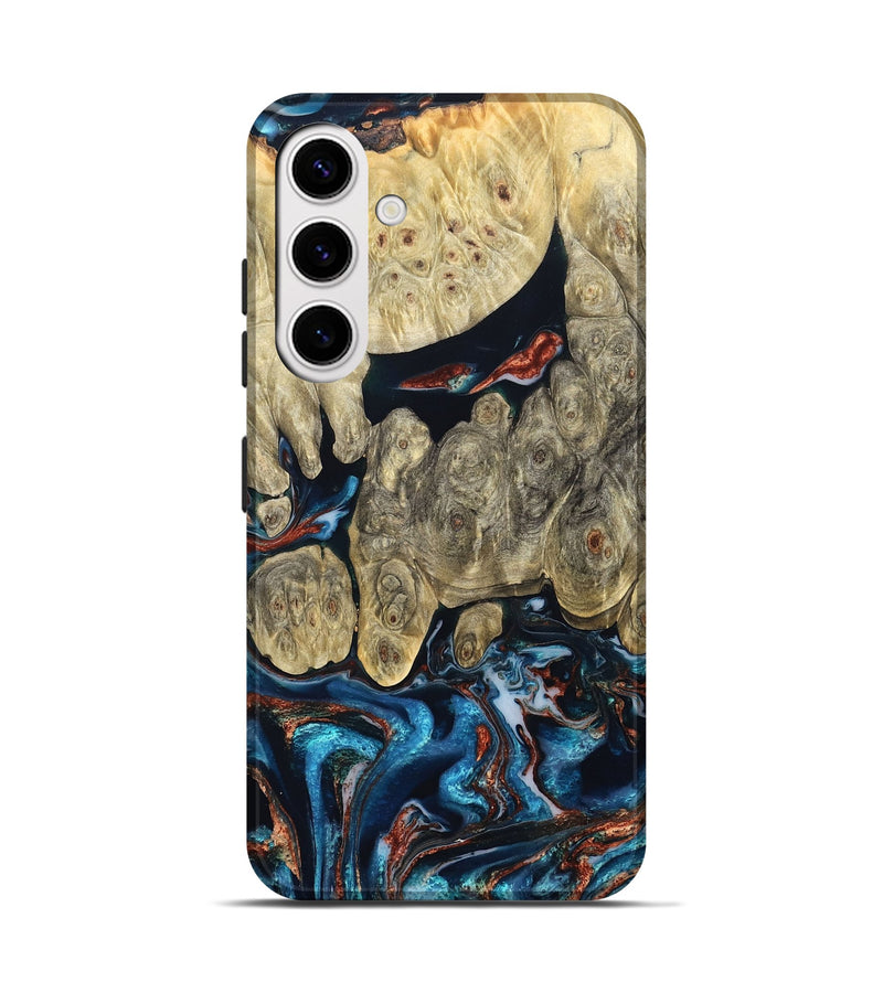 Galaxy S25 Wood Live Edge Phone Case - Jeanie (Teal & Gold, 827890)