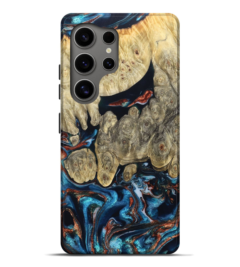 Galaxy S25 Ultra Wood Live Edge Phone Case - Jeanie (Teal & Gold, 827890)