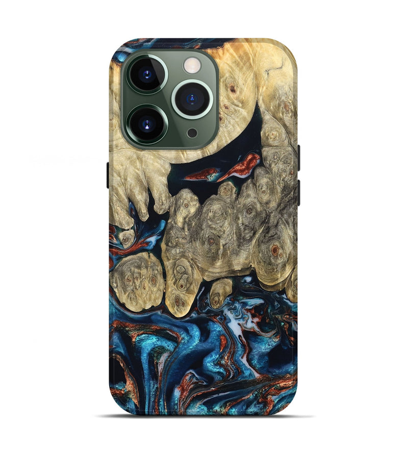 iPhone 13 Pro Wood Live Edge Phone Case - Jeanie (Teal & Gold, 827890)