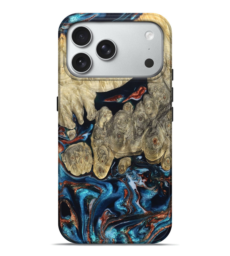 iPhone 18 Pro Max Wood Live Edge Phone Case - Jeanie (Teal & Gold, 827890)